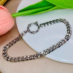 Flat Cuban Link Spring Mariner Clasp Stackable Bracelet Silver